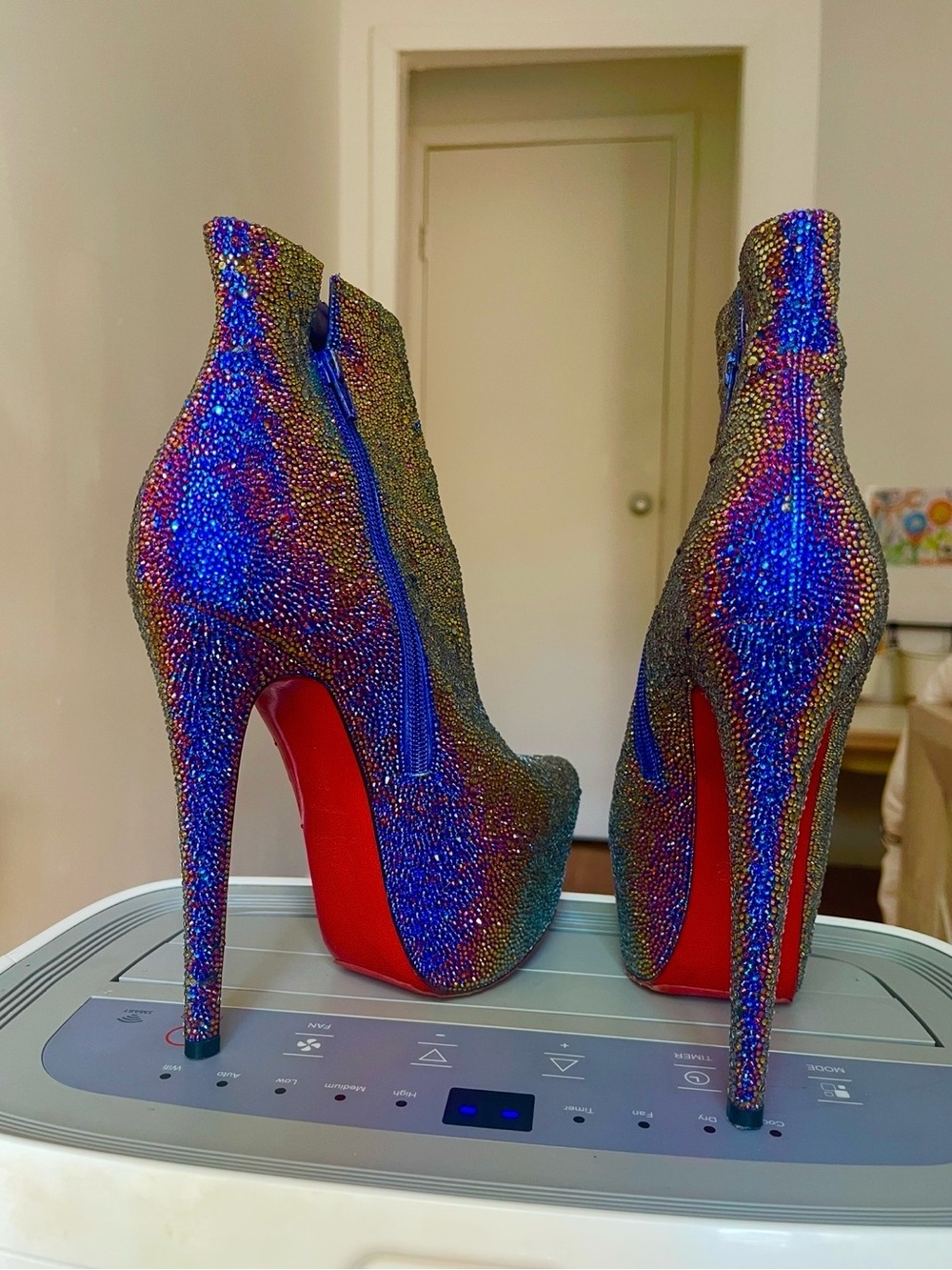 Christian Louboutin Iridescent Blue Crystal Platform Ankle Boots - Picture 13 of 16